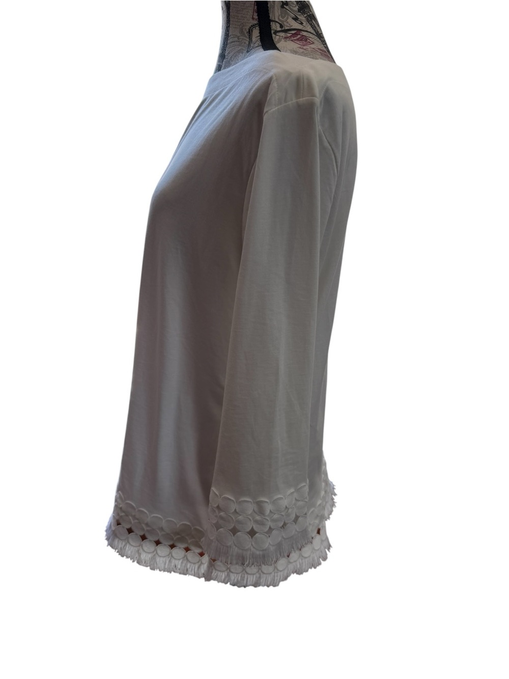 Talbots White Boatneck Tunic with Crochet & Tassel Hem - Picture 2 of 7